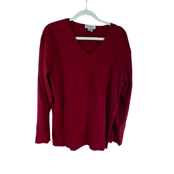 Eddie Bauer Wool Blend V-Neck Pullover Sweater Red L Tall Relaxed Fit Vibrant - Picture 1 of 9